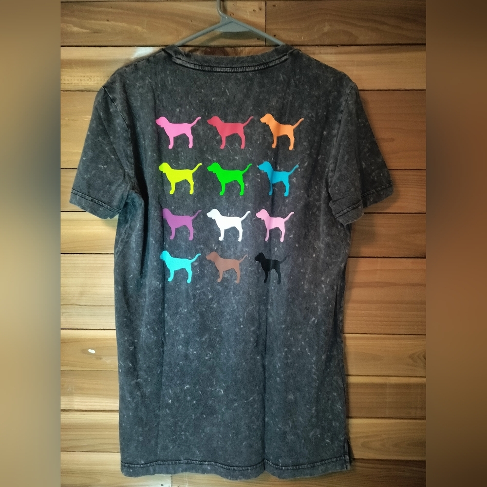 Victoria's Secret Pink Shirt  New! Colorful Dog Logos On Back Pink - Picture 8 of 8